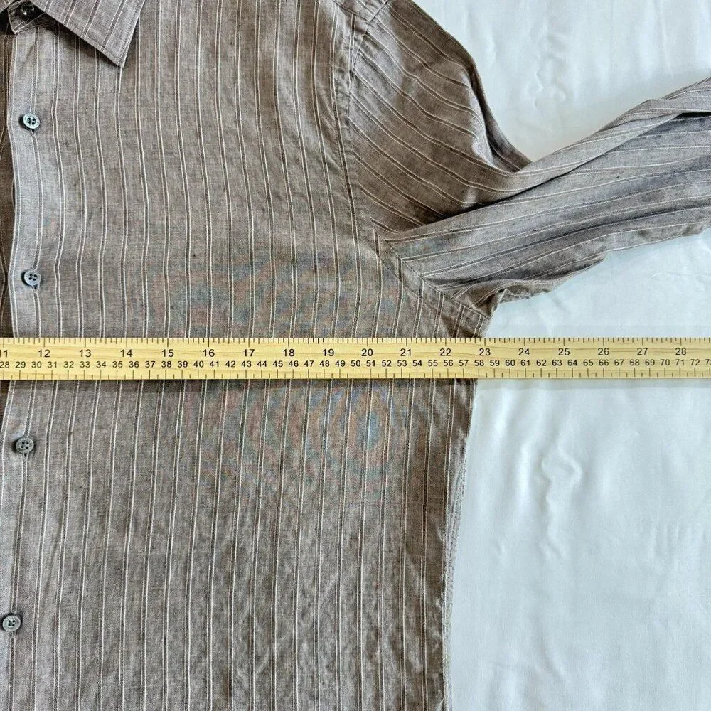 Banana Republic Mens XL Brown Slim Fit Italian Linen Long Sleeve Shirt Good